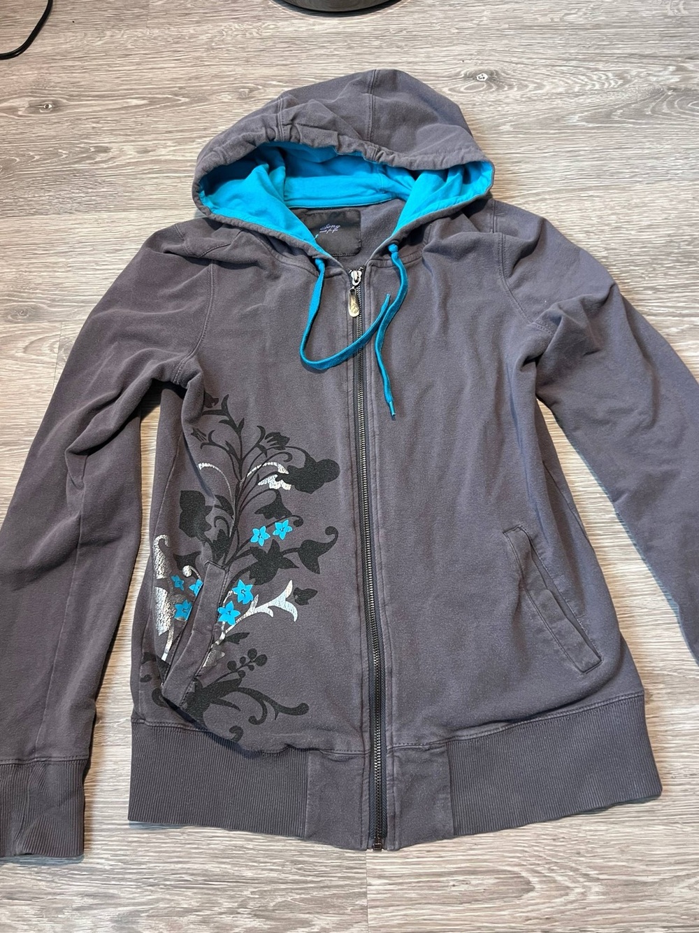 Women's Charcoal Hoodie Jacket with Teal Accents